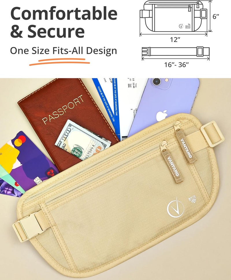 Vantamo Money Belt with RFID For Men & Women, Hidden Passport Holder for Travel, 2 Compartment Travel Fanny Pack for Women Anti Theft - Image 4